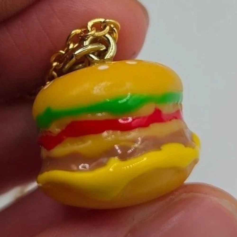 Burger Necklace Gold Toned Stainless‎ Steel 24